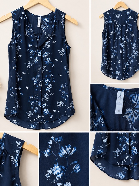 Warehouse Tops - Sleeveless Grey Floral V-Neck Blouse - Warehouse One - Defects in Pictures!!!